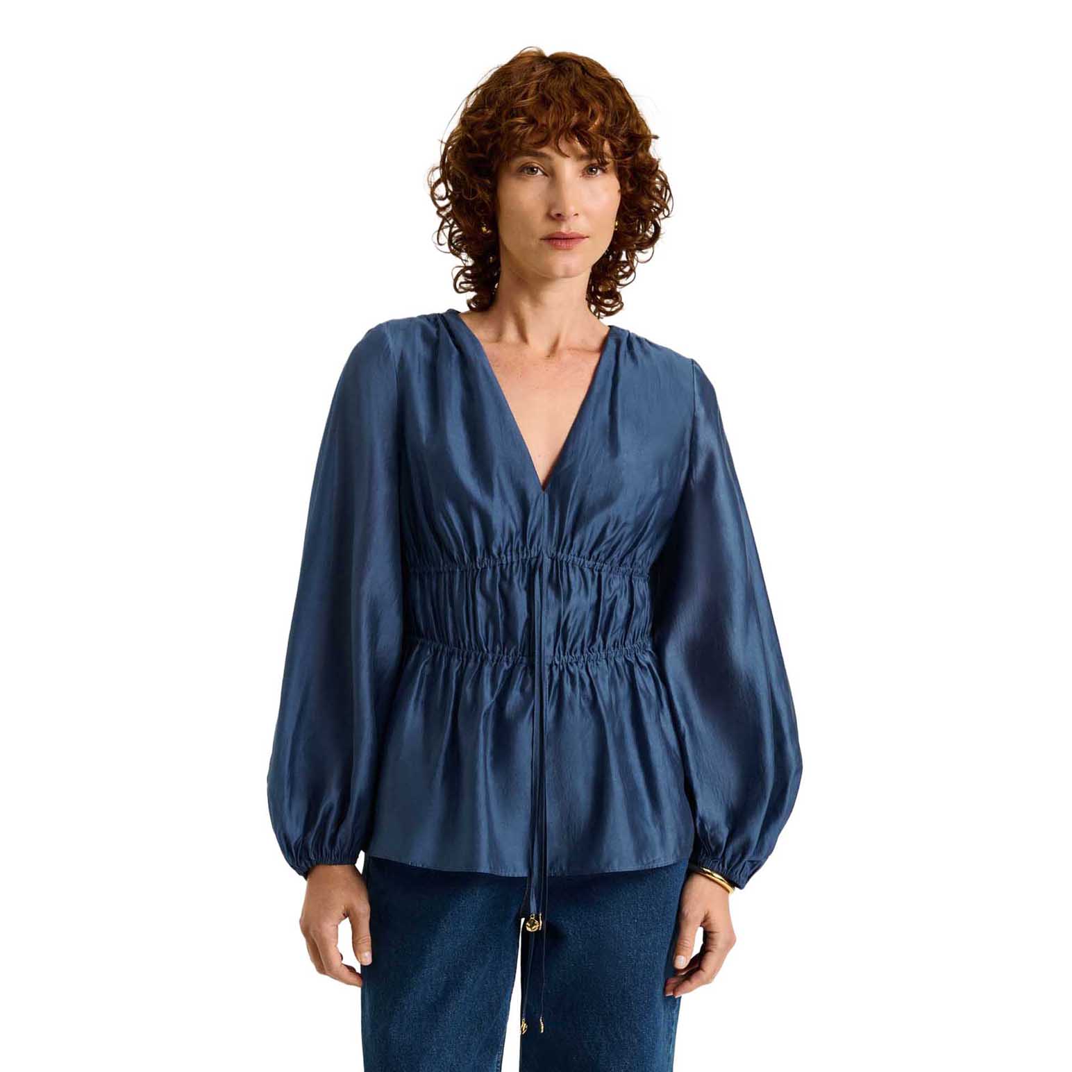 Veronika Maine Blouson Sleeve Drawstring Top